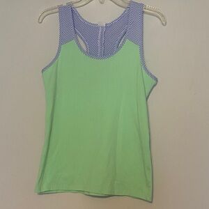 Light Green Tank Top with Blue Stripe Accents